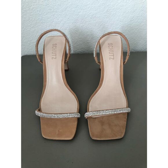 Schutz Salwa Tan and Rhinestone Sandal - 7B - Picture 3 of 11
